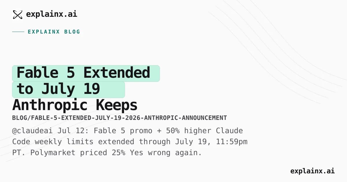Fable 5 Extended to July 19 — Anthropic Keeps 50% Weekly Cap & Higher Code Limits