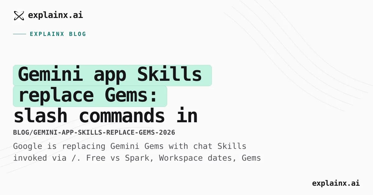 Gemini app Skills replace Gems: slash commands in chat