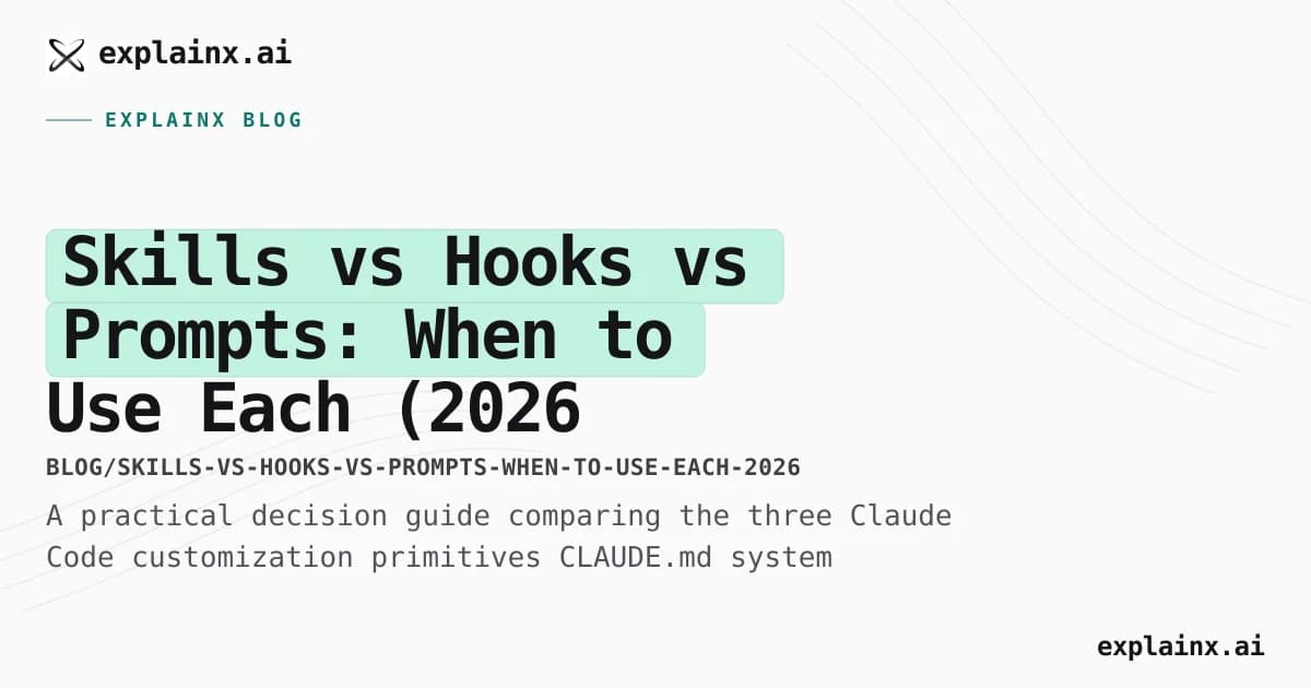 Skills vs Hooks vs Prompts: When to Use Each (2026 Decision Guide)