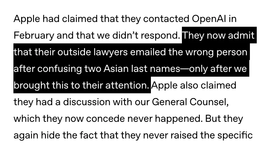 OpenAI highlight: outside lawyers emailed the wrong person after confusing two Asian last names