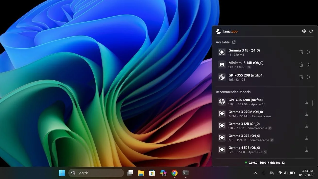 Llama Windows system tray app for running local models on RTX Spark