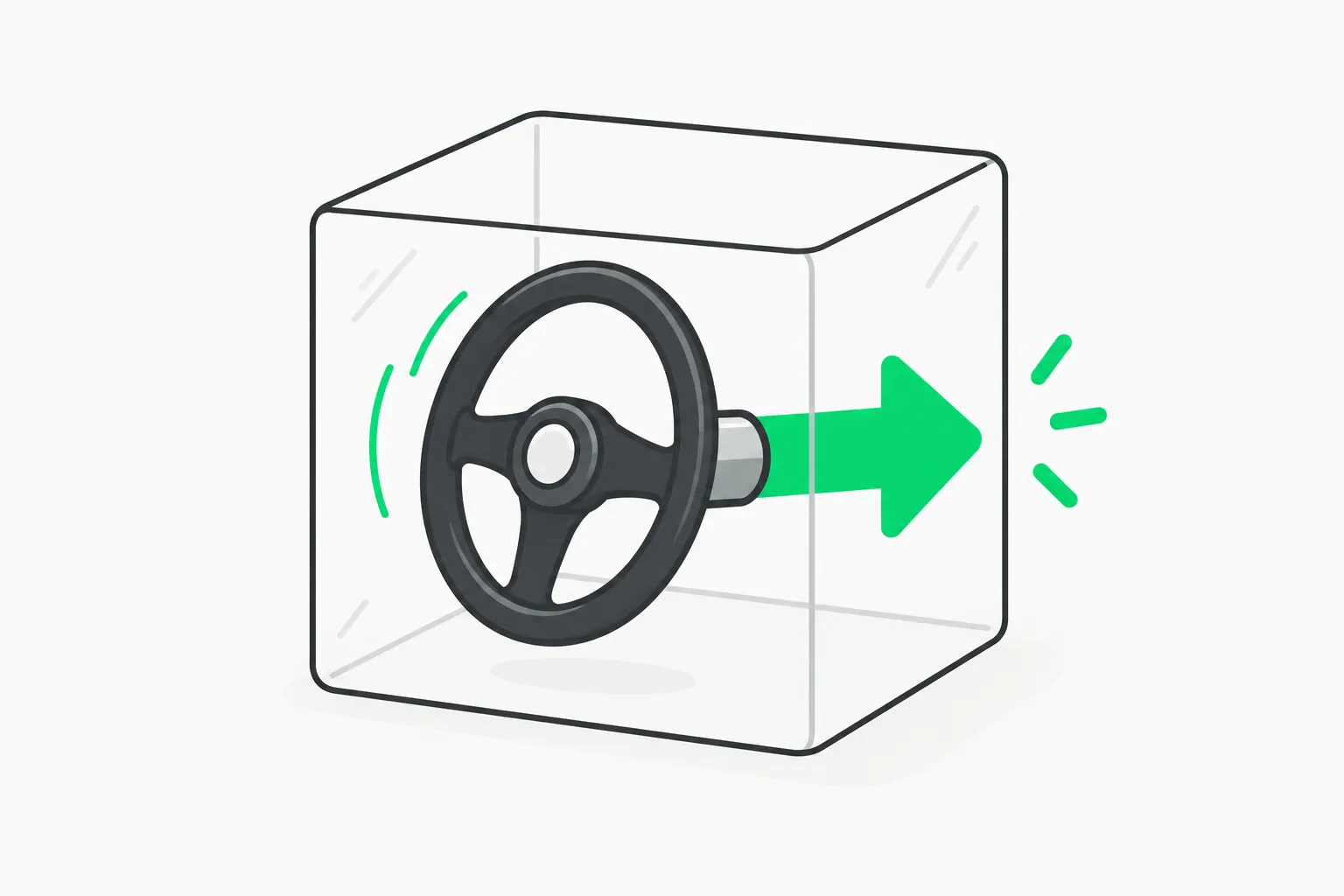 A steering wheel turning an arrow inside a box, showing combined SAE feature steering on MMLU-Pro