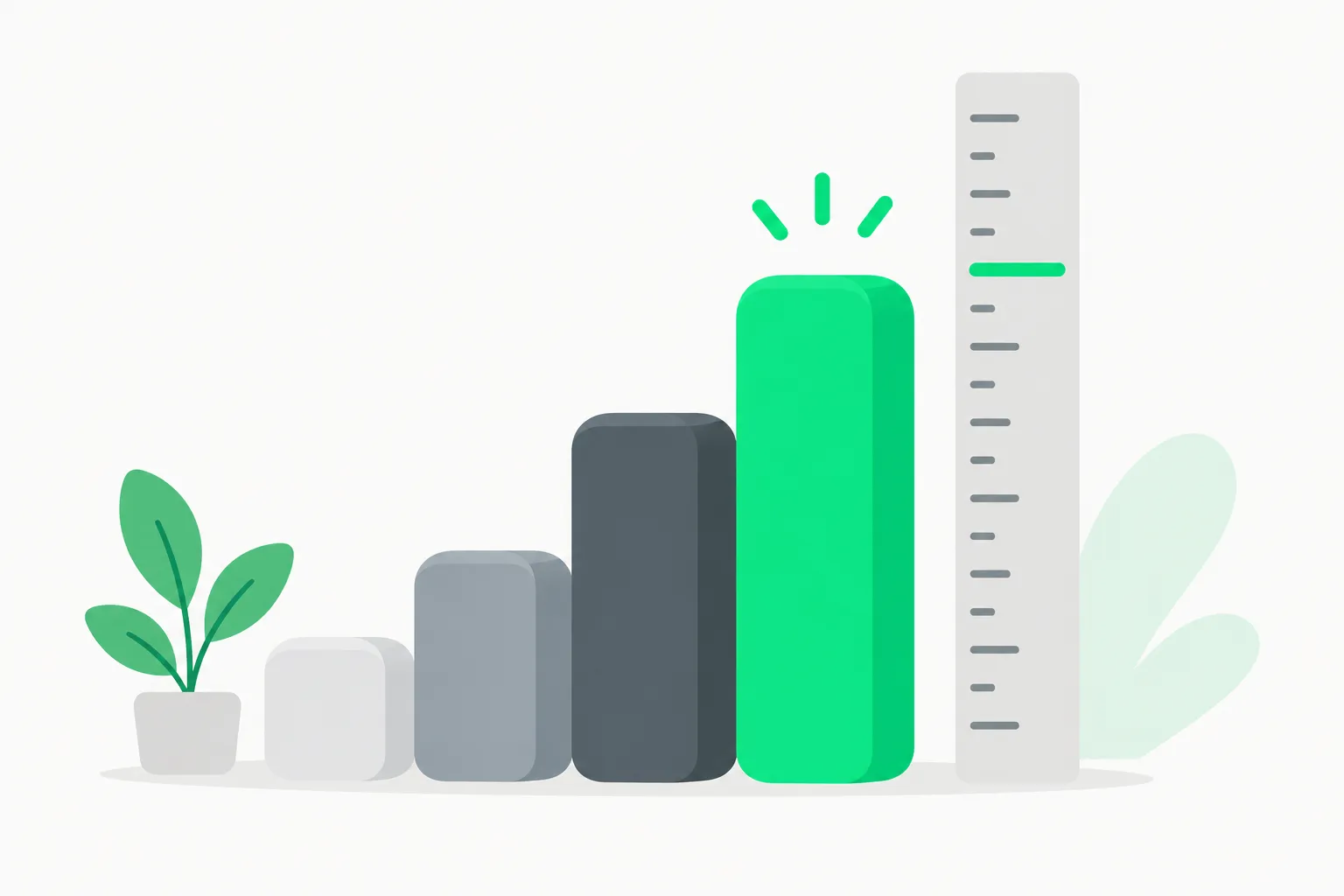 A benchmark ruler beside blocks of different heights, representing how builders should compare AI research benchmark claims
