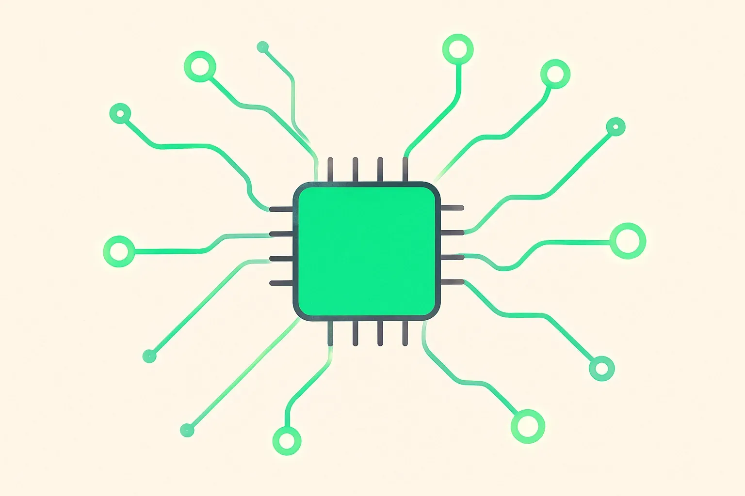 Illustration of a microchip with circuit traces fanning out, representing the Nvidia RTX Spark platform in Microsoft's Surface Dev Box