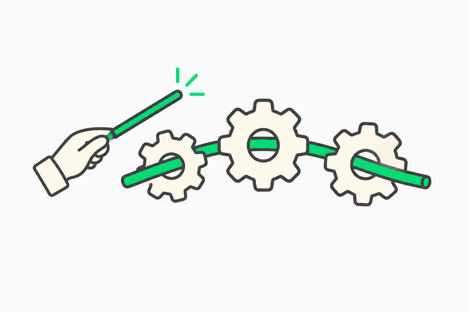 Gears along one shaft, illustrating a single runtime coordinating many instances