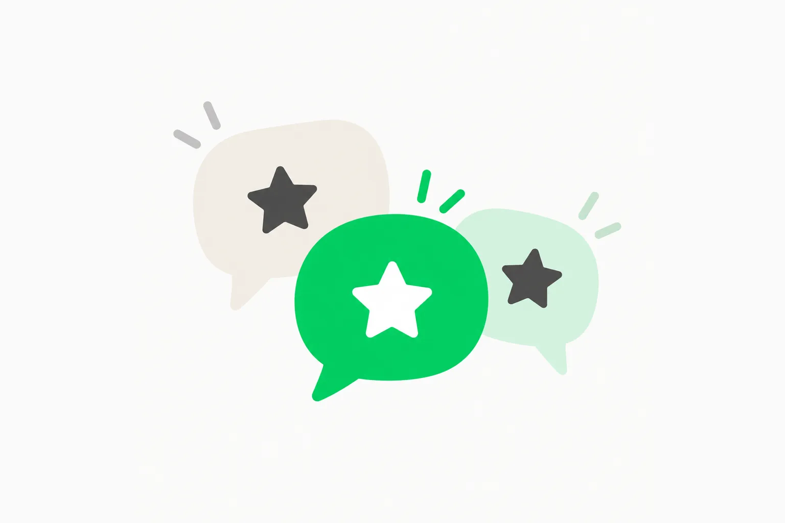 Speech bubbles with star ratings, illustrating how the Entrepreneur skill mines app reviews for complaints to fix