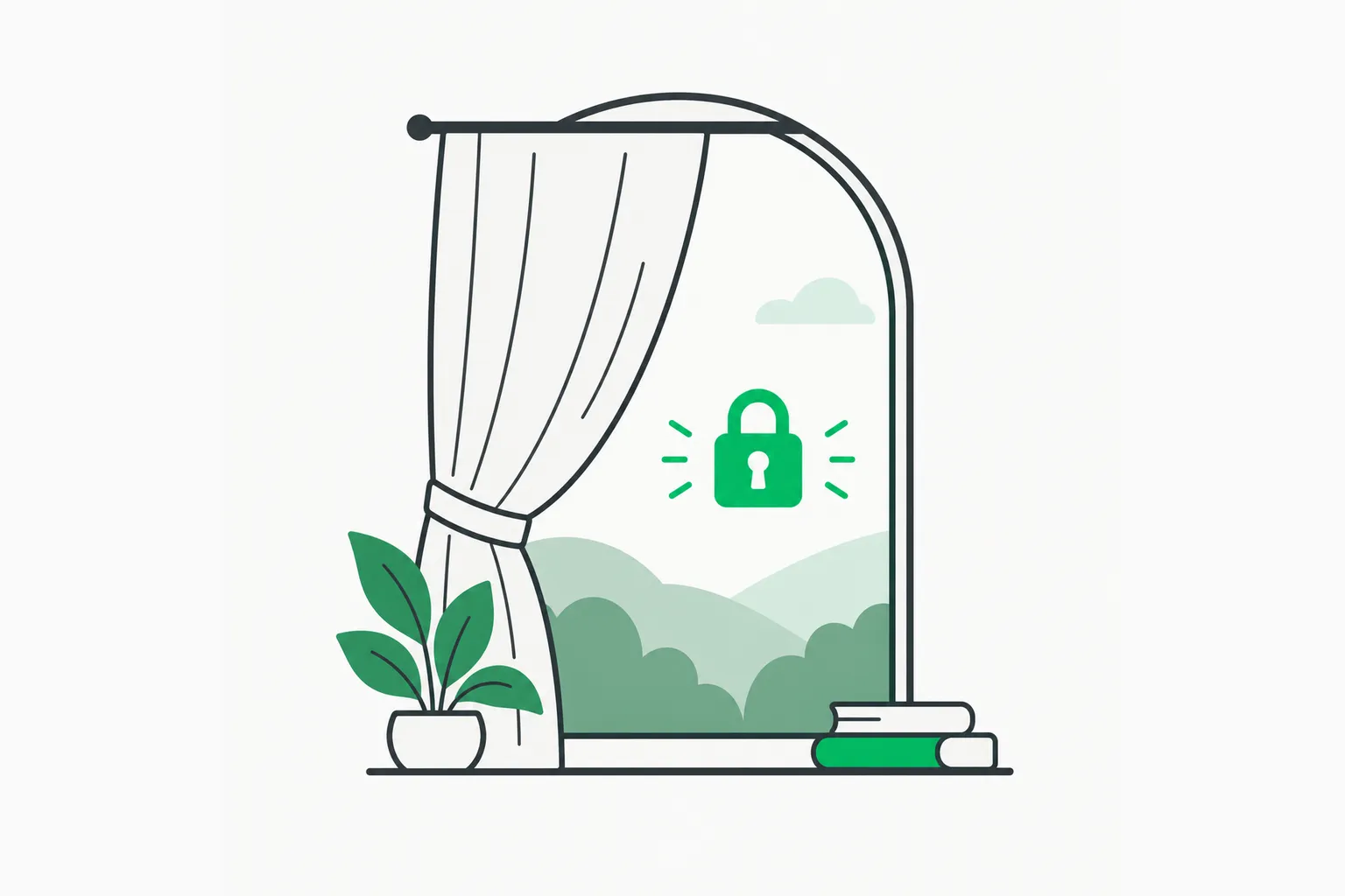 A window half covered by a curtain with a padlock, showing basic personal data protection after a Japanese breach