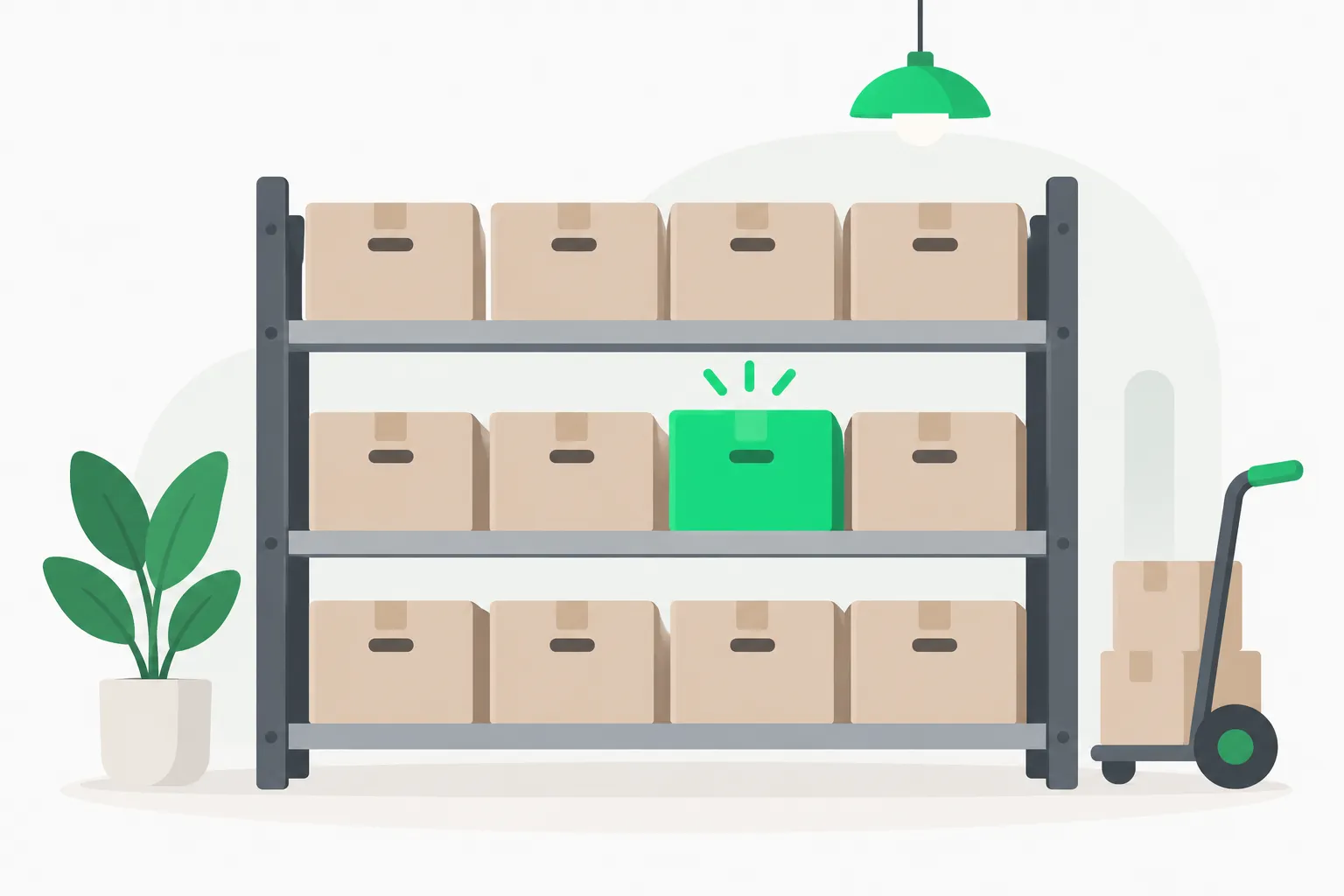 Warehouse shelves and boxes representing the sites Amazon Atlas AI scores for union risk