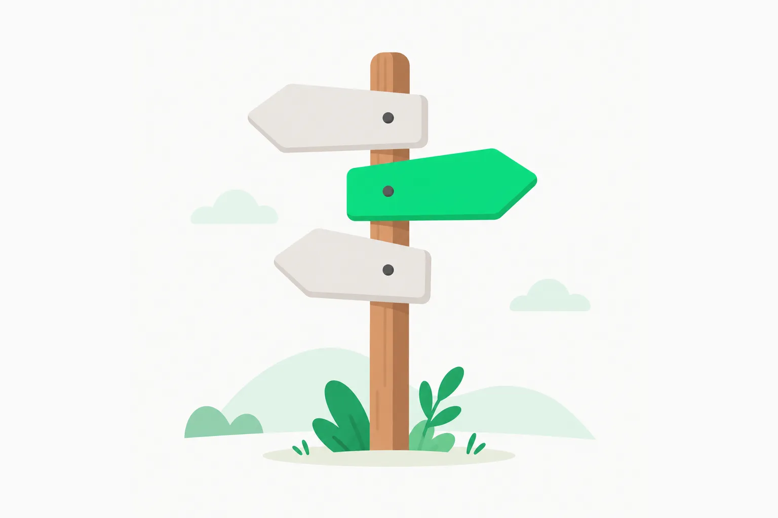 A decision fork signpost, a model for stopping at an AI hiking route that does not match official guidance