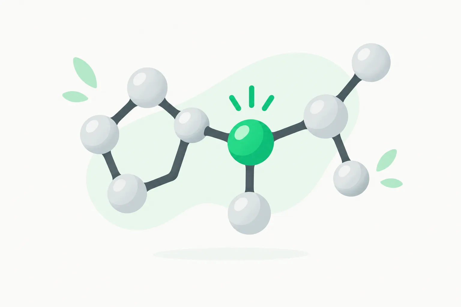 Molecule of rounded nodes with one highlighted, illustrating a candidate binder from RFD4-Proteina protein design