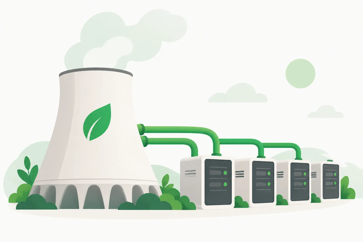 A cooling tower feeding server blocks, showing the power demand a new data center brings to the city grid