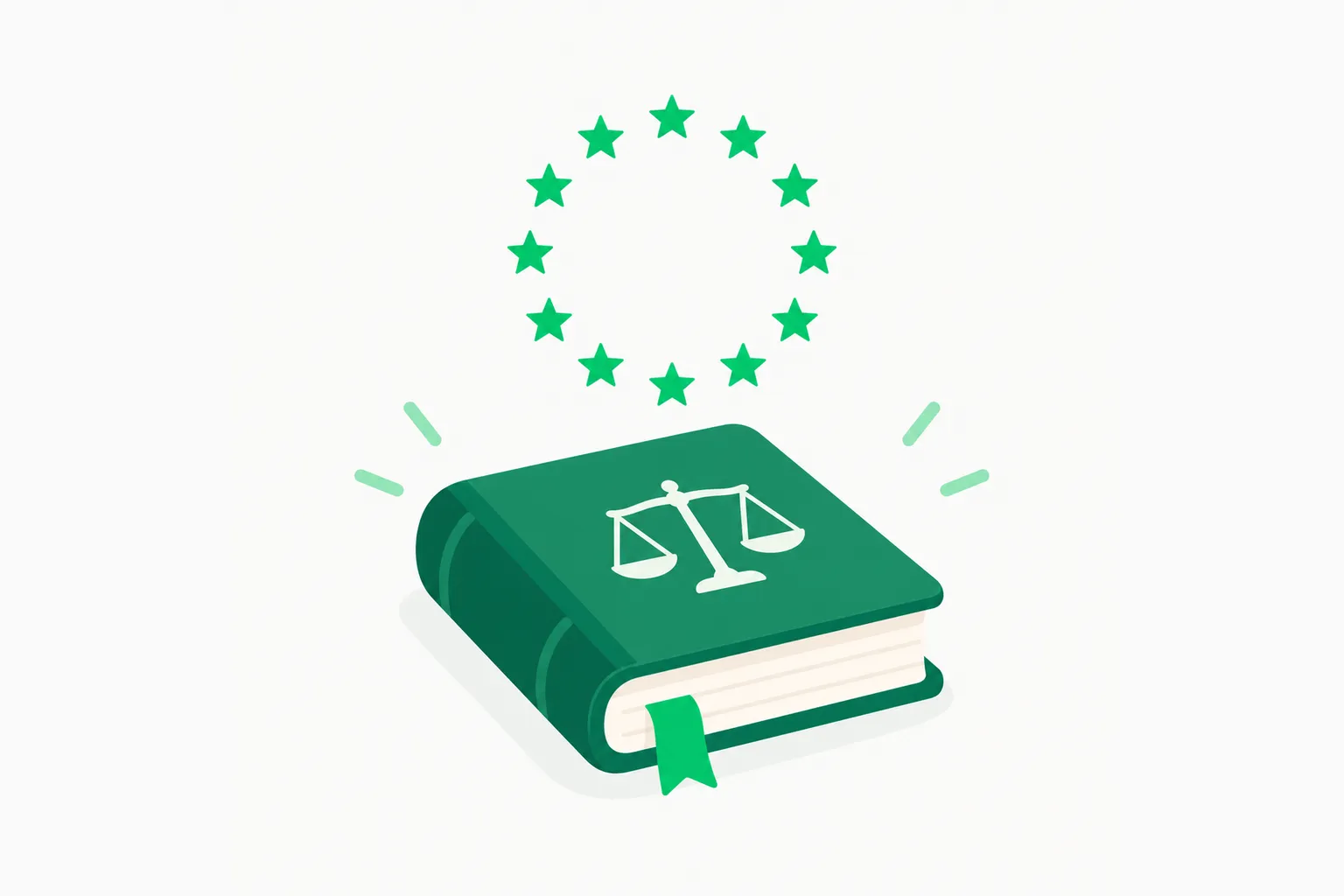 AI Act research exemption shown as a rulebook ringed by stars, the EU rules at issue