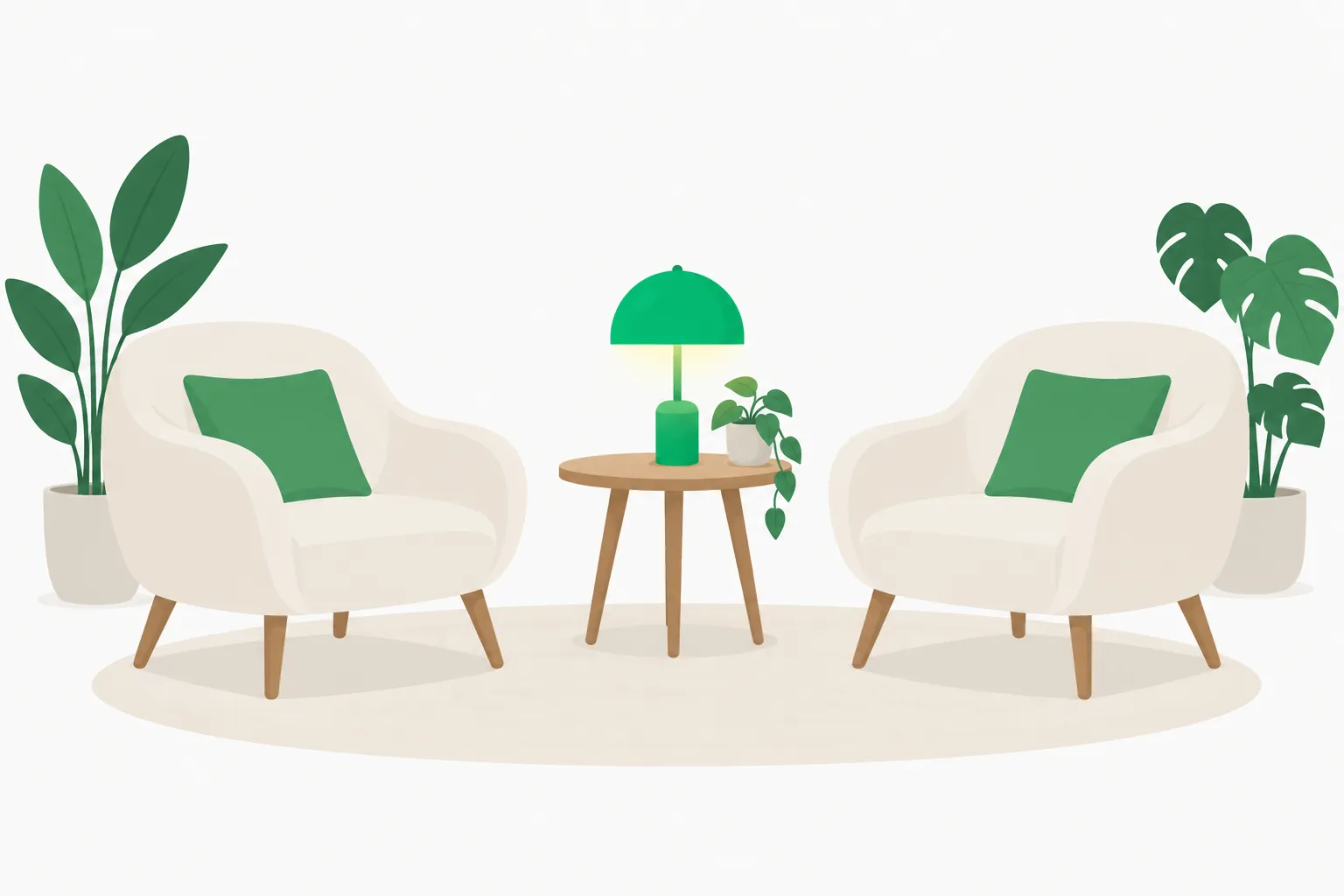 Two chairs facing each other with a lamp between them, showing turn-taking in an Eleven Realtime voice conversation