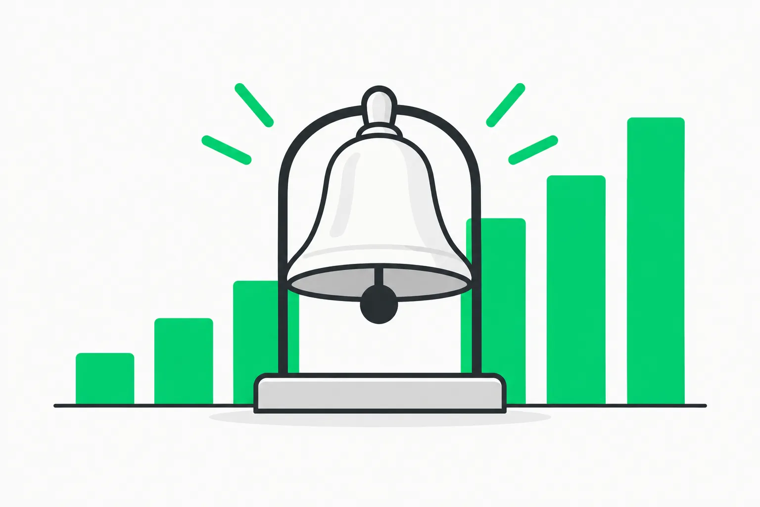 An IPO bell above a market chart, marking a public listing