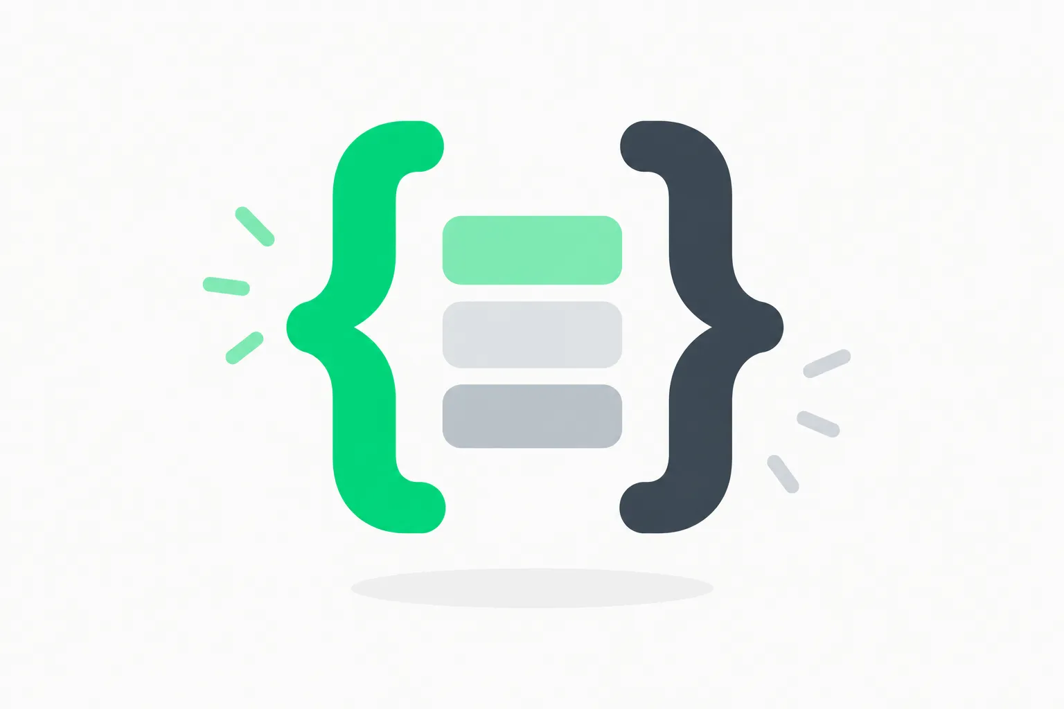 Curly brackets holding stacked blocks, representing a machine-readable interface for AI agents instead of a visual page