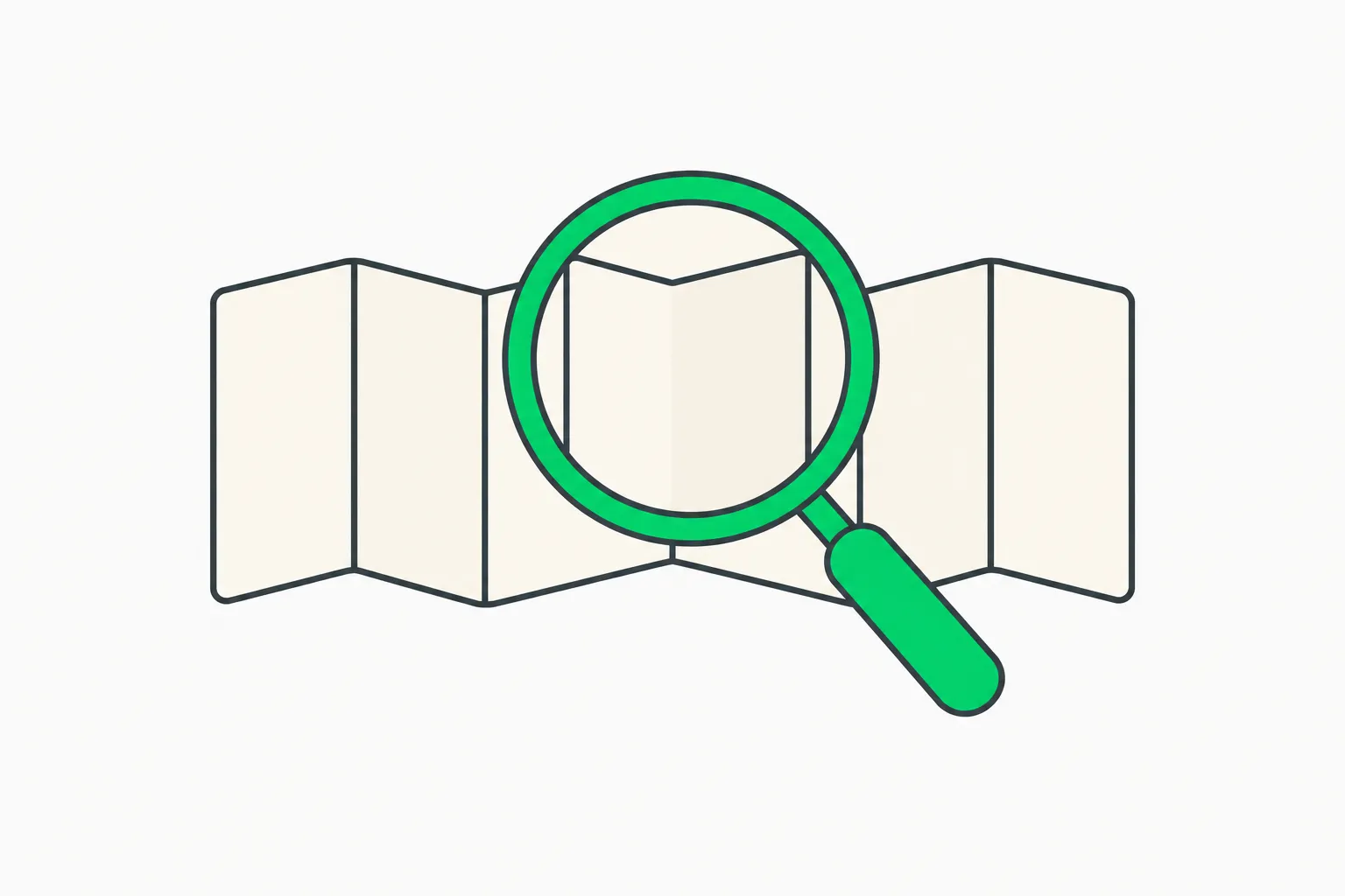 A green lens enlarges one fold in a blank cream accordion document, illustrating checking the Higgsfield cease-and-desist letter claims