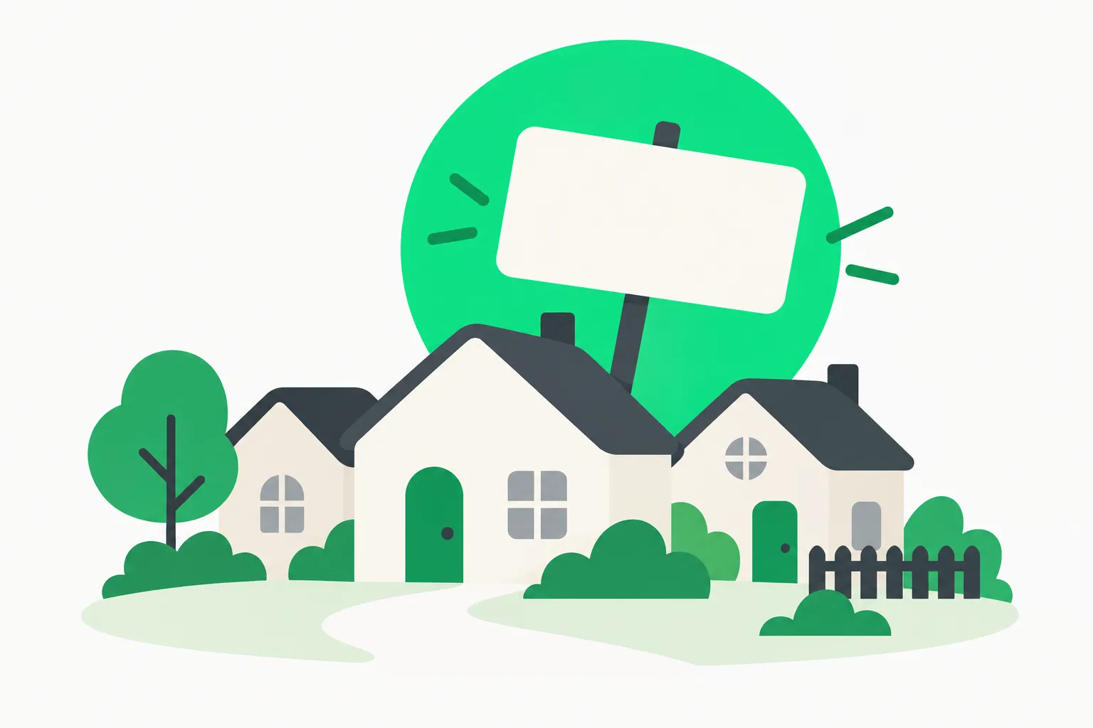 A small cluster of houses with a blank sign, standing for neighbours who back the San Francisco data center moratorium