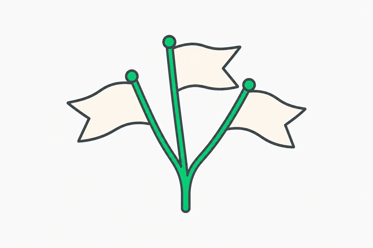 Three blank pennant flags on green stems, an illustration for ChatGPT's new visual ad test during image generation