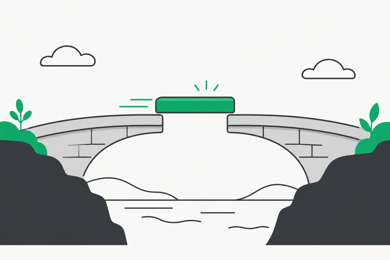 A bridge spanning a gap, illustrating the OpenAI forward deployed engineering deployment gap between models and real work