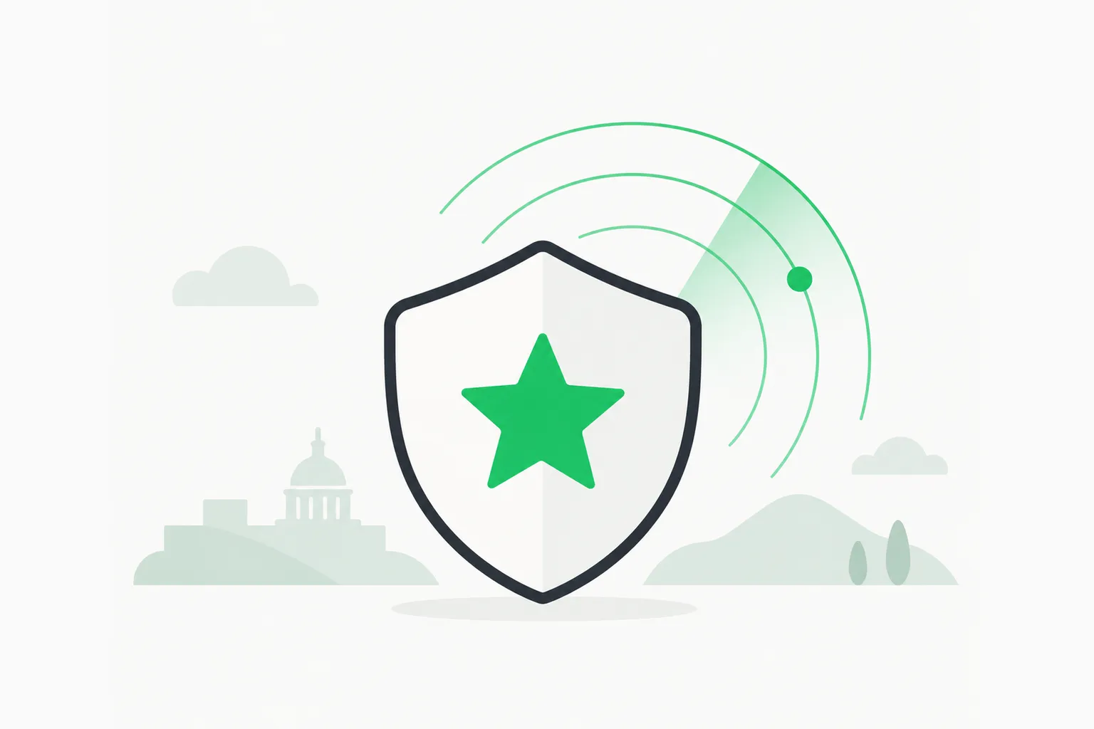 A shield with a radar arc, standing for how AI labs plan their response to a catastrophic AI event