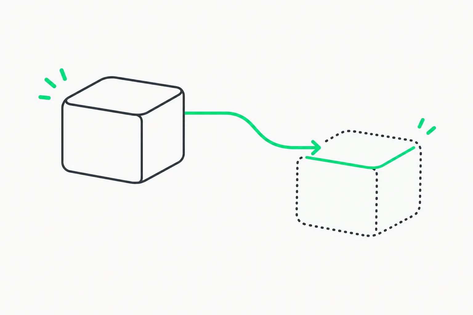 A box traced by a line onto a dotted copy, illustrating model distillation of GPT-6 Astra outputs