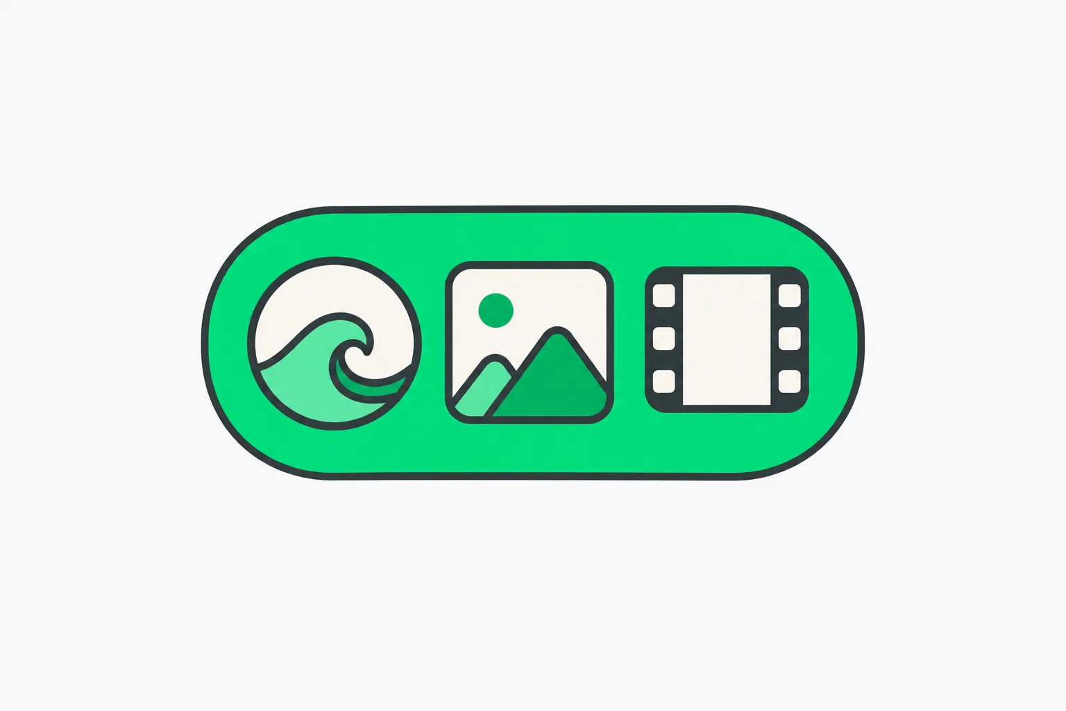 Illustration of a single rounded capsule holding several different media shapes, standing for one embedding model covering text, images and audio