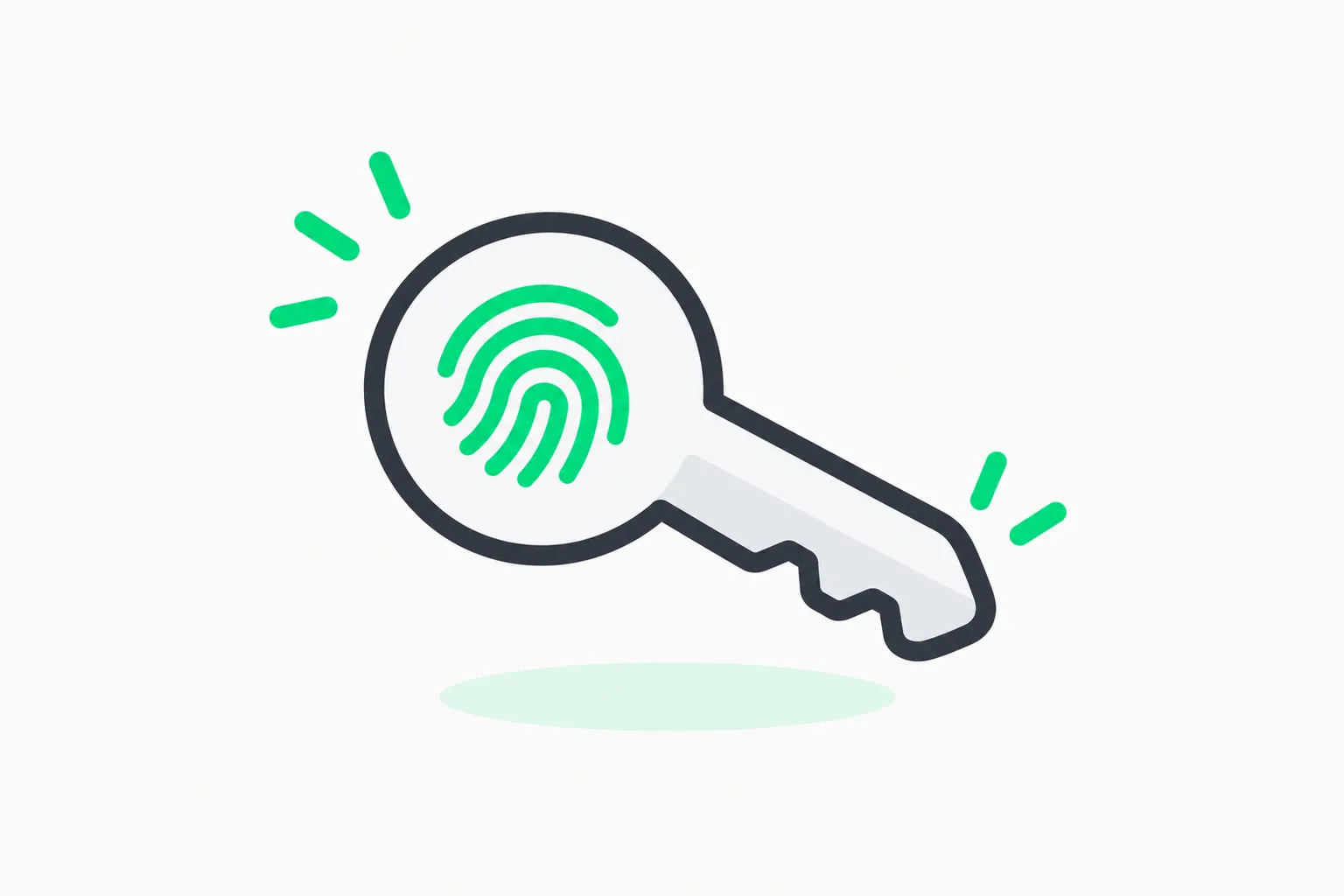 Protect yourself online with two-step login: a key carrying a fingerprint swirl