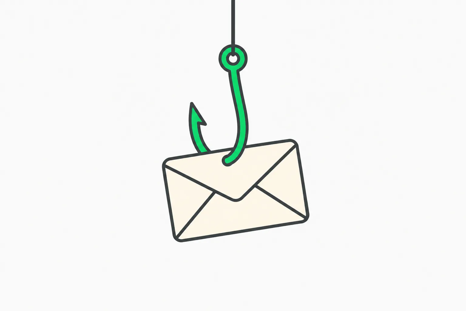 Internet safety scams explained: a fishing hook dangling a blank envelope as phishing bait