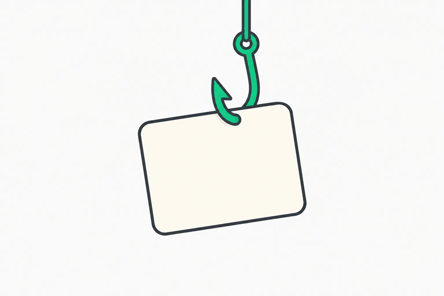 A crooked hook catching a blank instruction card, illustrating an injection flaw exploited on a server