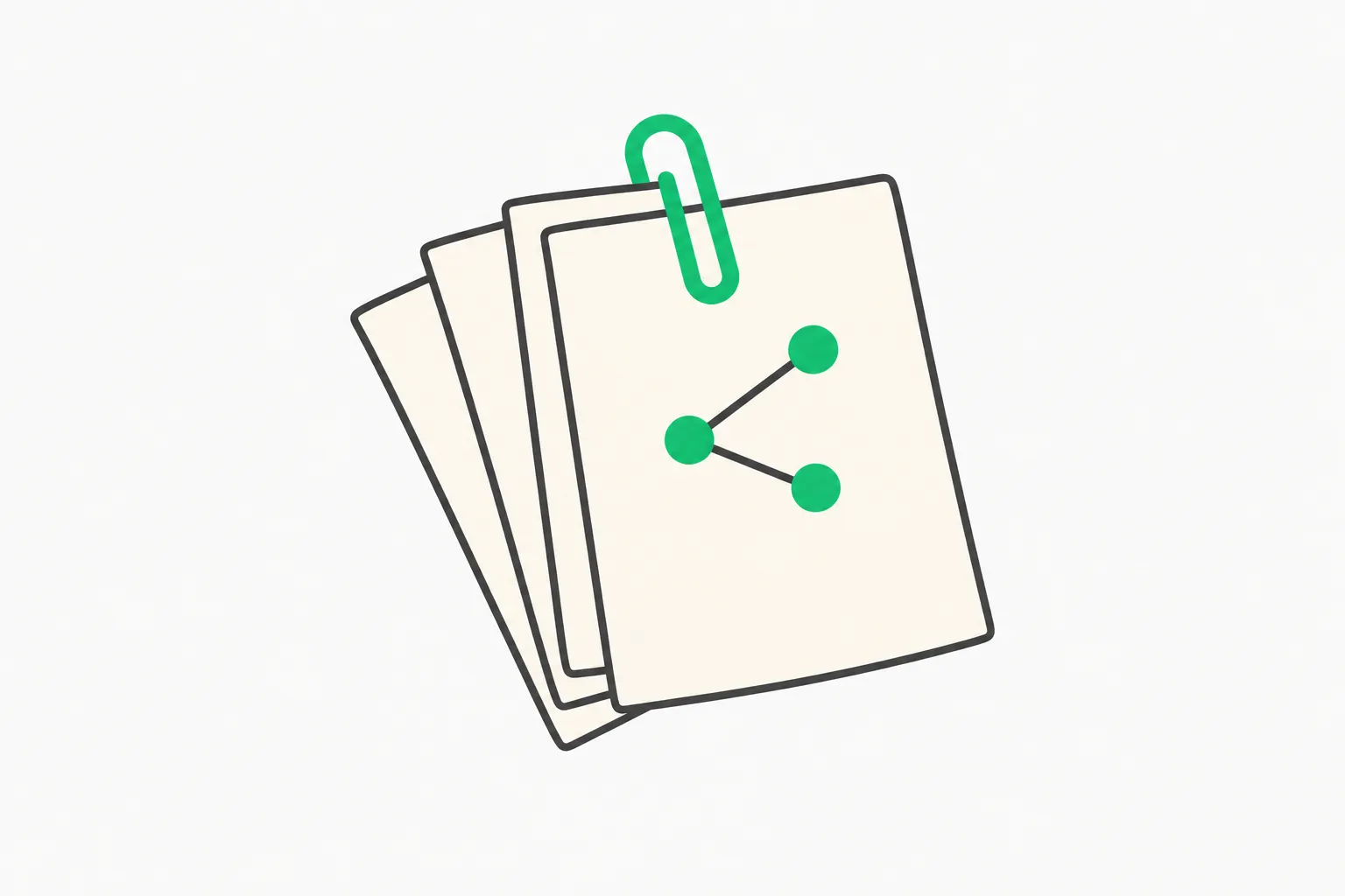 Illustration of a paperclip holding three sheets with a small branching diagram, used here for federal AI-for-science research