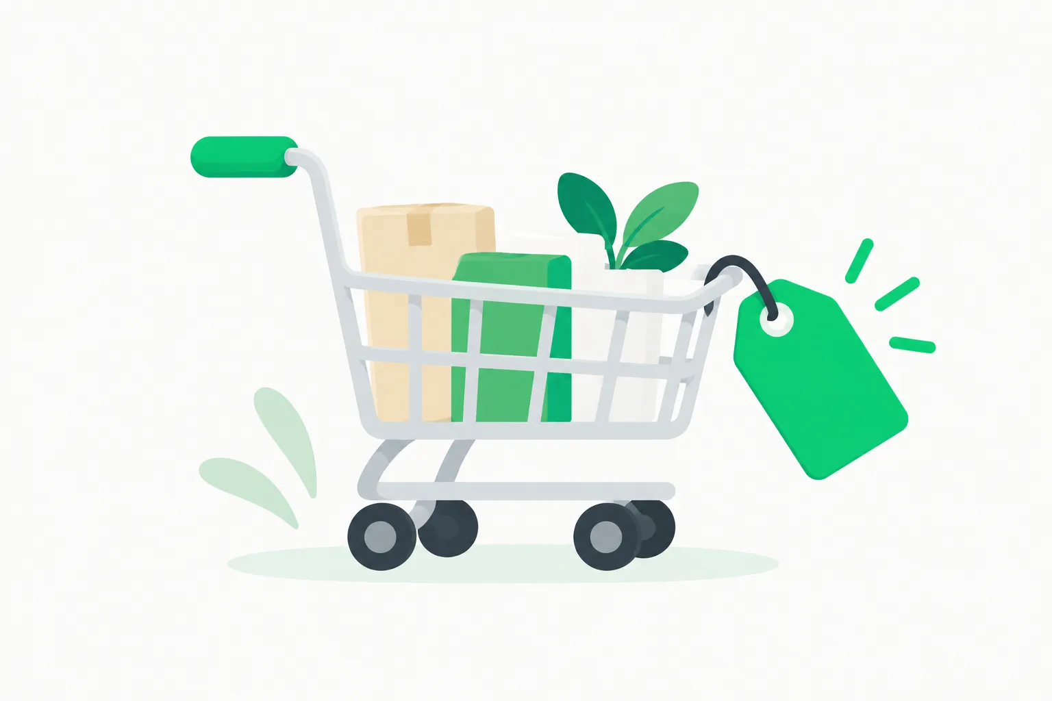 Illustration of a shopping cart with a price tag, representing AI agent recommendations that depend on a user's inferred wealth