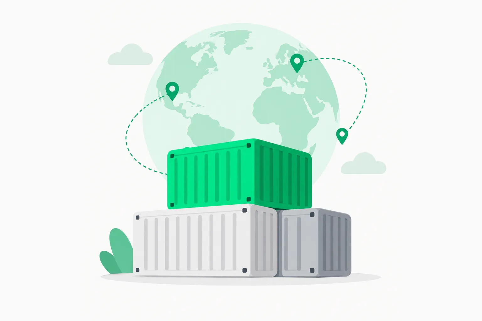 Stack of shipping containers with one green container on top, representing diverted AI server shipments