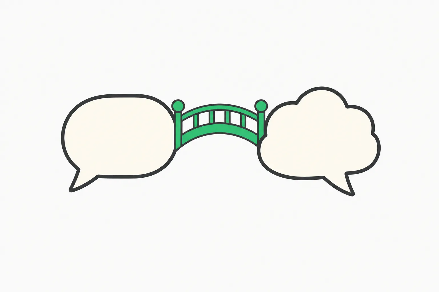 Two speech bubbles joined by a small bridge, standing for Deepgram joining the Daily and Pipecat voice AI stack