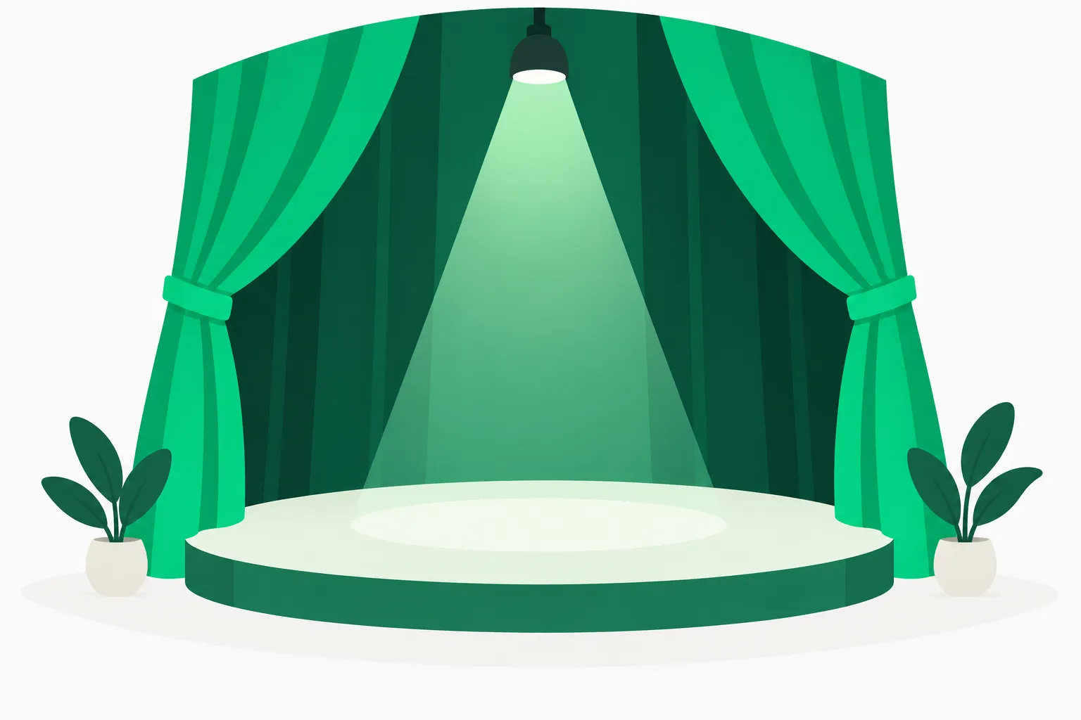 A theatre stage with a green spotlight, an image for live human performance in the AI human premium debate
