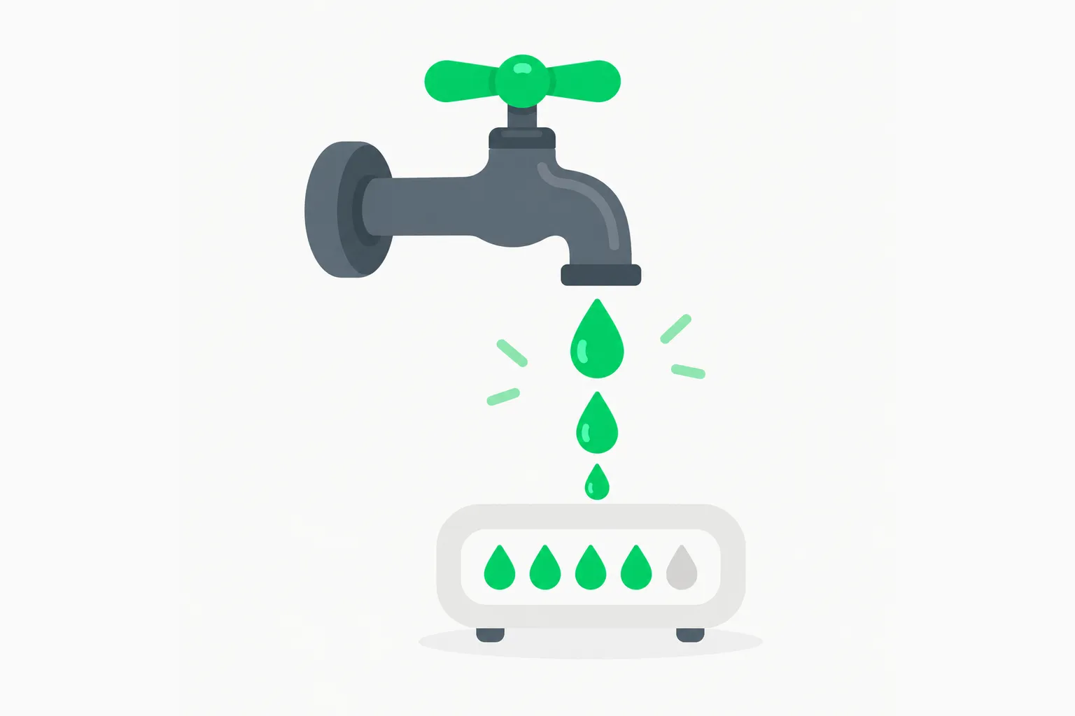 Tap above a usage meter counting drops, illustrating free OpenAI API credits being spent down