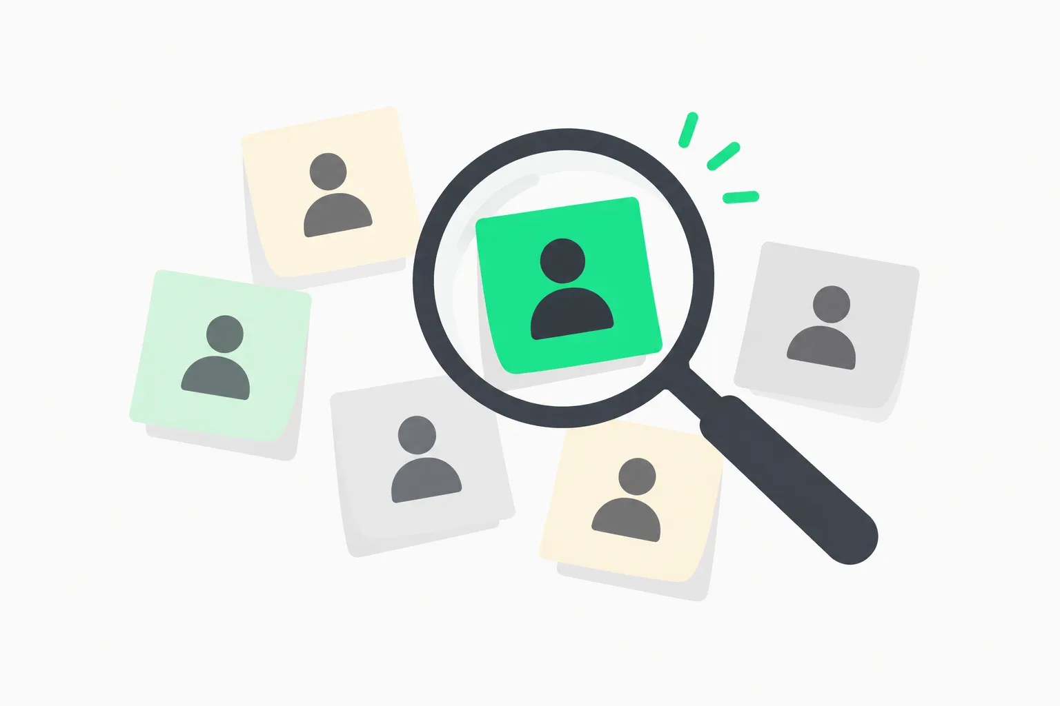 Magnifying glass over sticky notes, illustrating review analysis in the replica entrepreneur workflow
