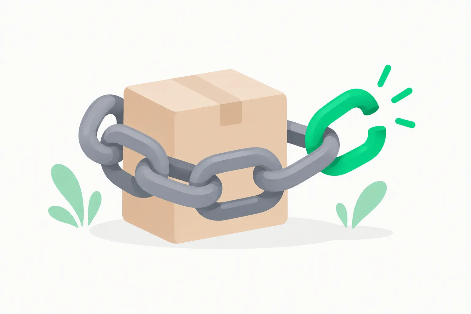 Gray chain with one green link being unclasped, a picture of avoiding model lock-in after the Ecosia Mistral exit