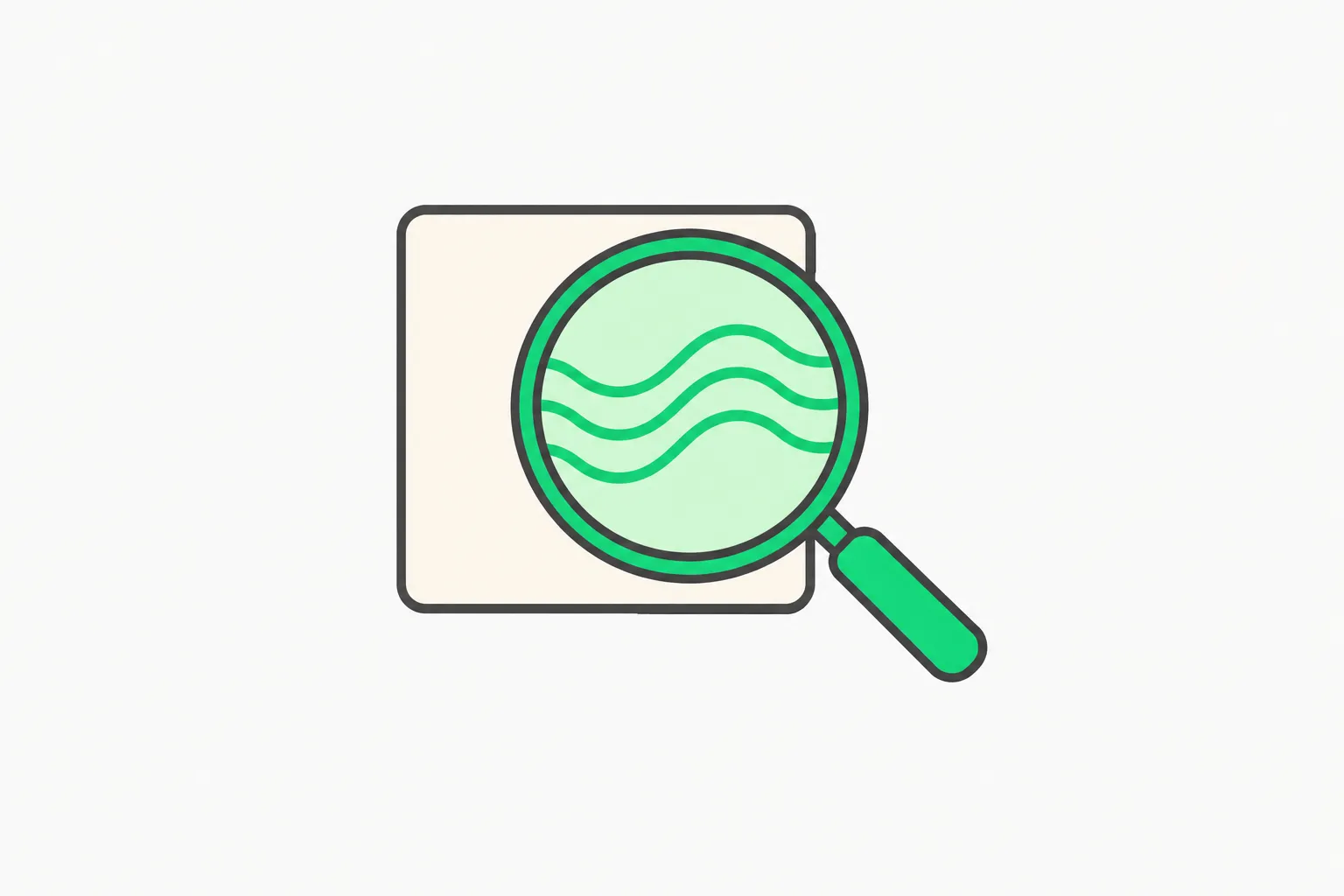 A green lens revealing a faint wave pattern hidden inside a cream picture tile, illustrating how a SynthID check surfaces an invisible watermark