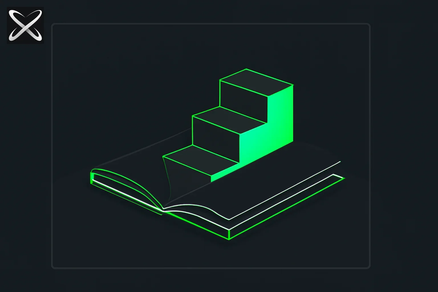 AI curriculum for middle school diagram showing a book's pages folding into a three-step staircase