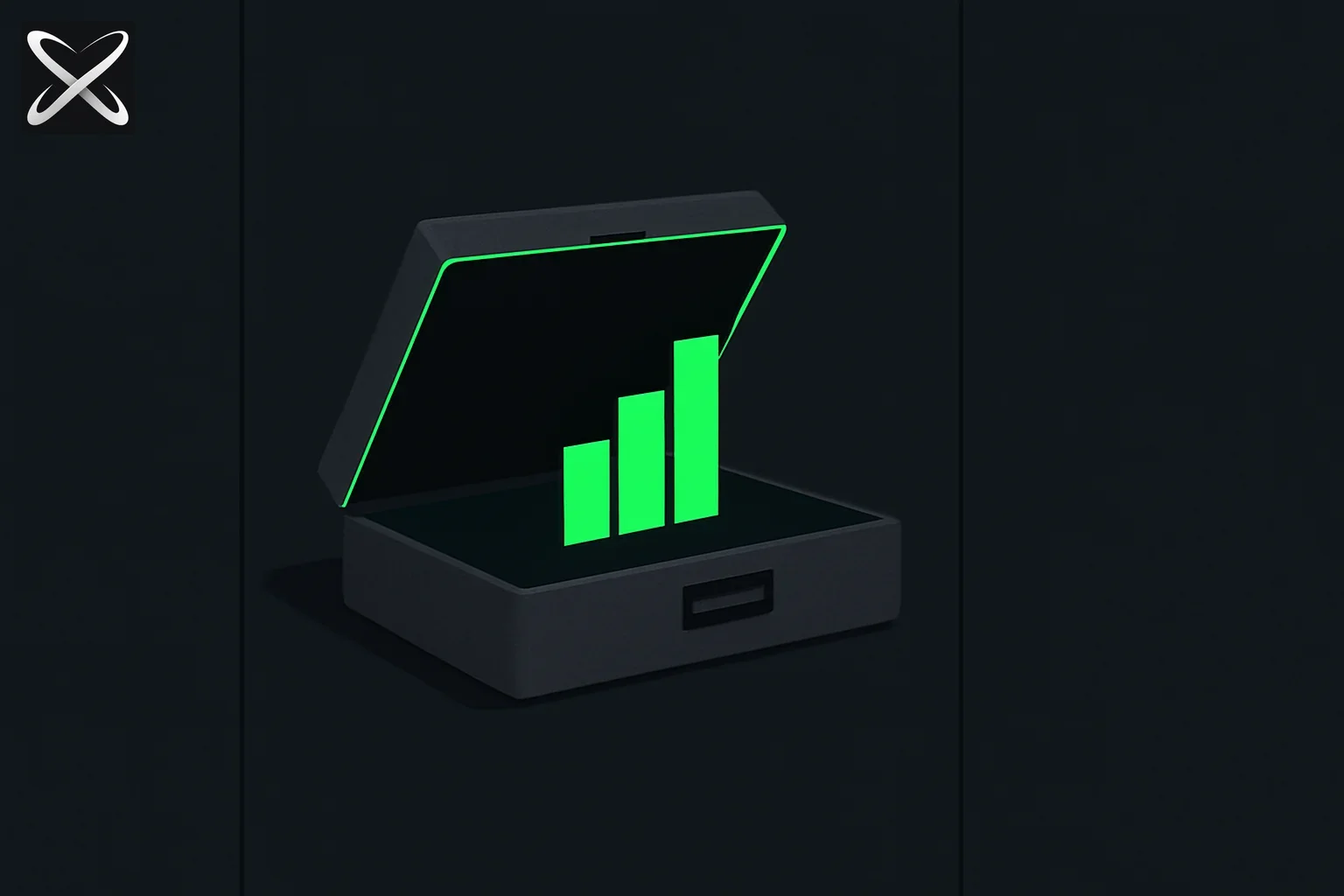 AI for consultants and analysts diagram showing a briefcase opening to reveal a rising bar chart