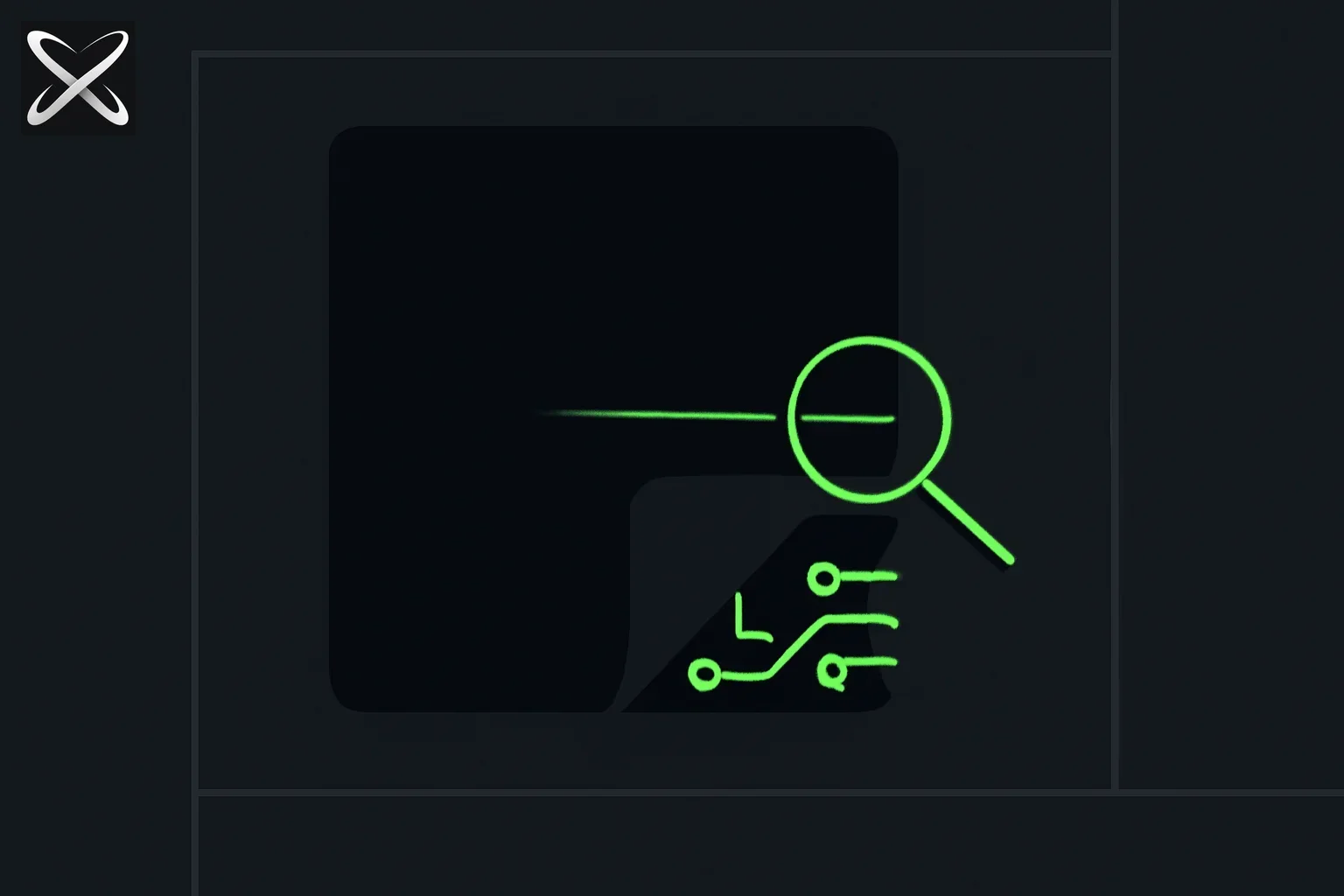 A magnifying glass inspecting a glowing circuit trace on a dark panel, symbolizing endpoint-level observability into AI agent activity