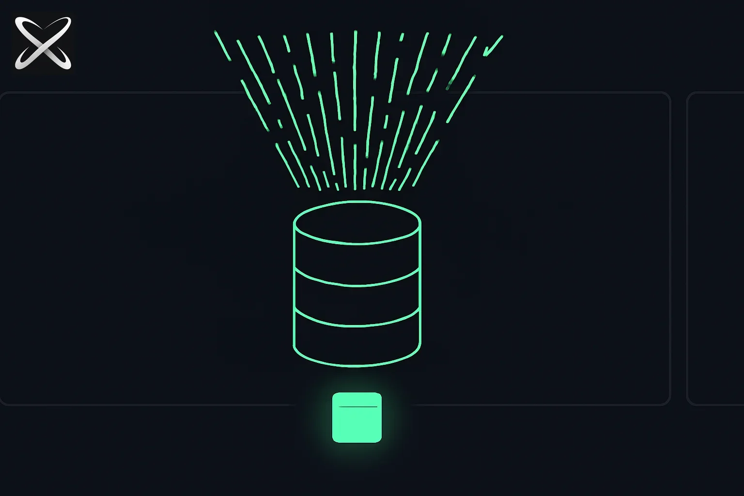 Birdclaw diagram showing a scattered feed stream compressing through a database cylinder into one digest tile
