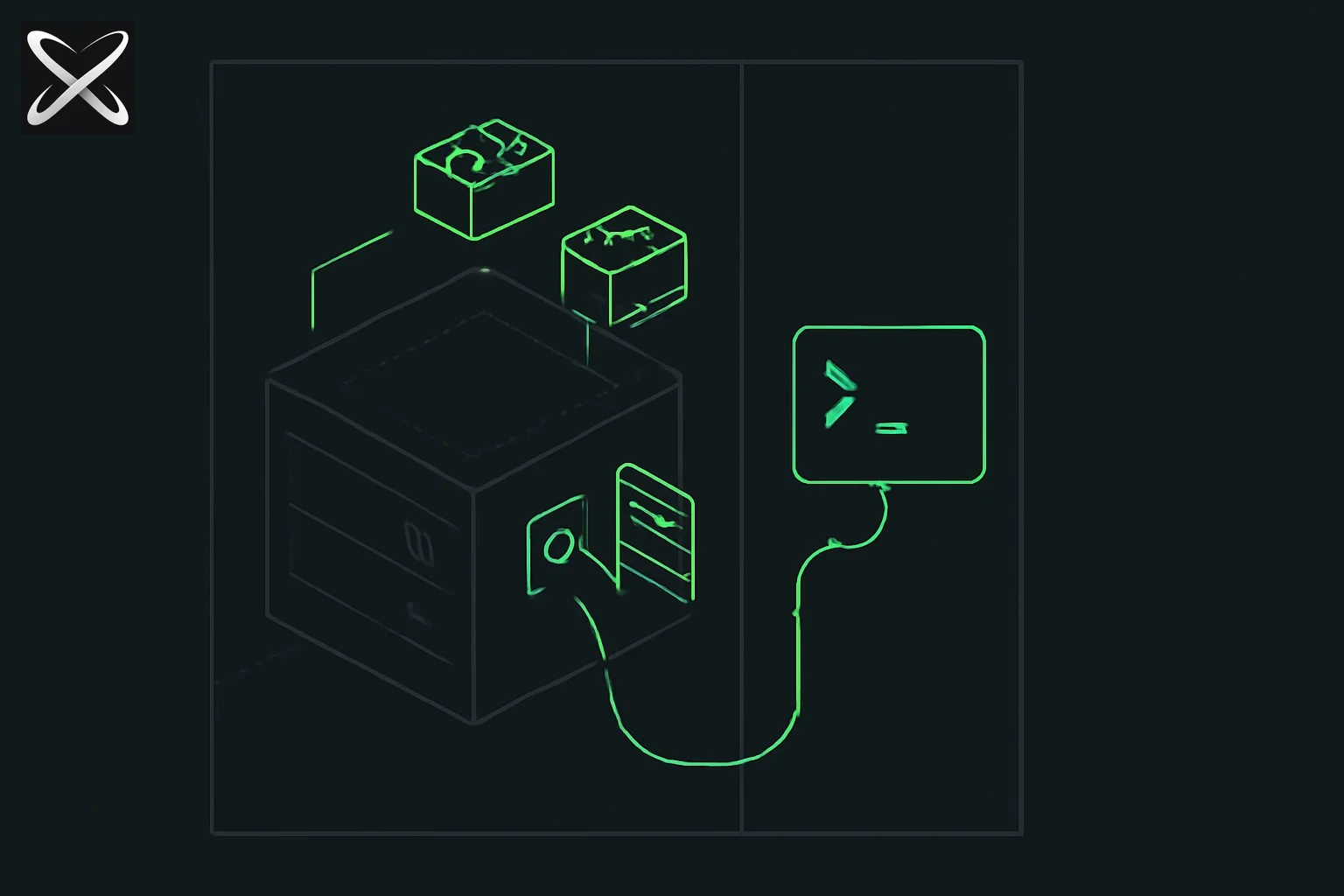 Build your first MCP server diagram: a server box built from a blueprint with tool and resource ports connecting to a Claude Code terminal