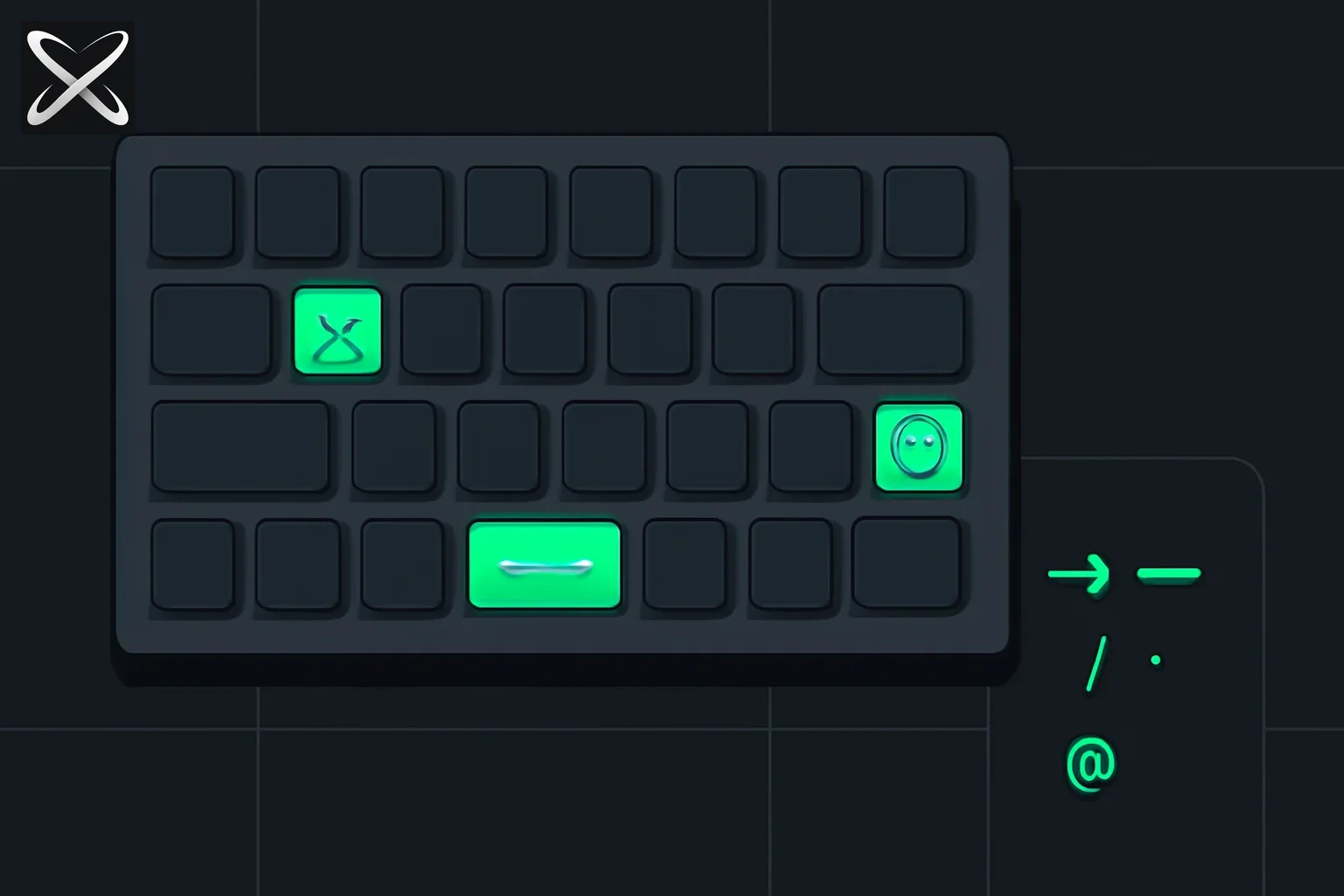 Claude Code keyboard shortcuts diagram: a few glowing labeled keys highlighted on a dimmed keyboard