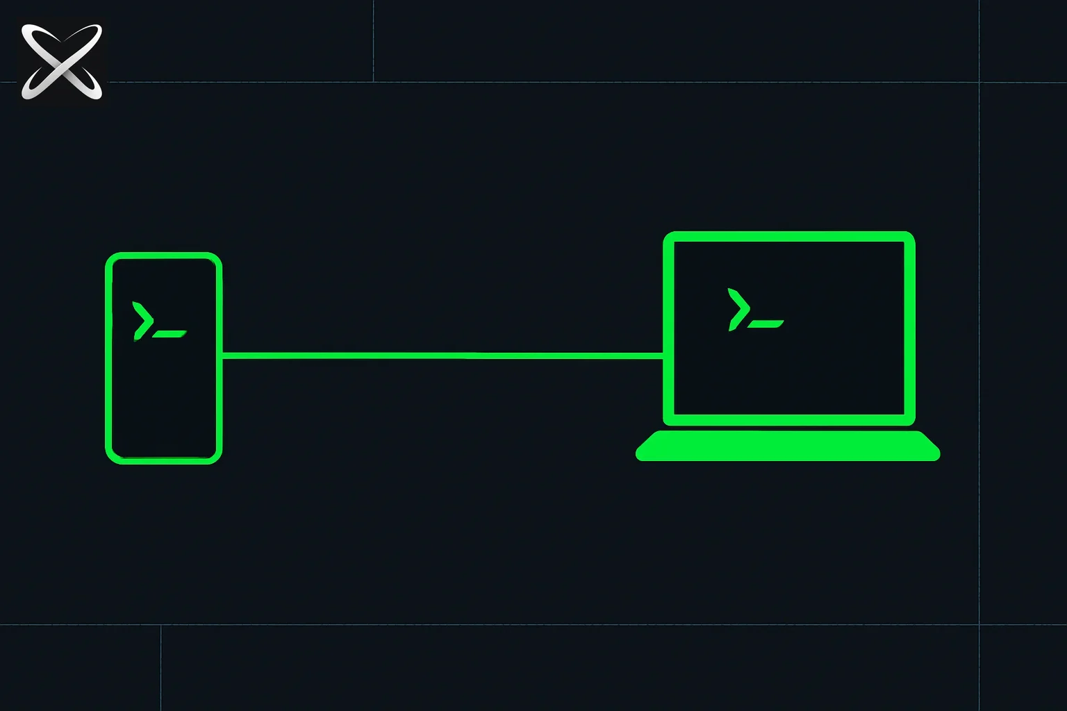 Claude Code mobile remote control diagram showing a phone and laptop synced by one connecting line