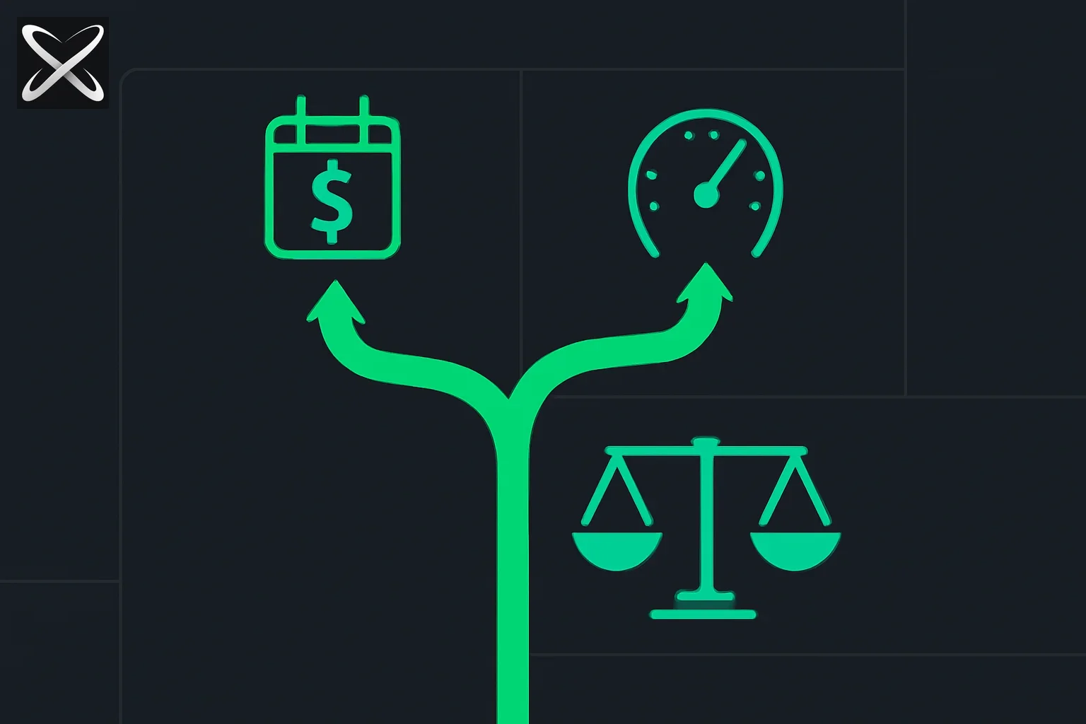 Claude Code pricing diagram: a fork between a subscription calendar path and a pay-per-token meter path converging on a value scale
