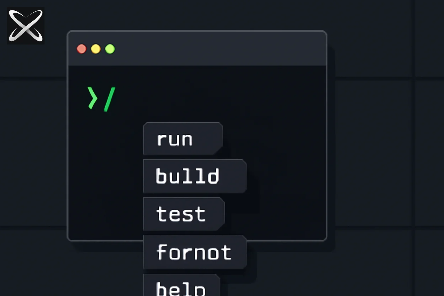 Cursor CLI slash commands diagram: a typed slash in a terminal fanning out into labeled command tiles