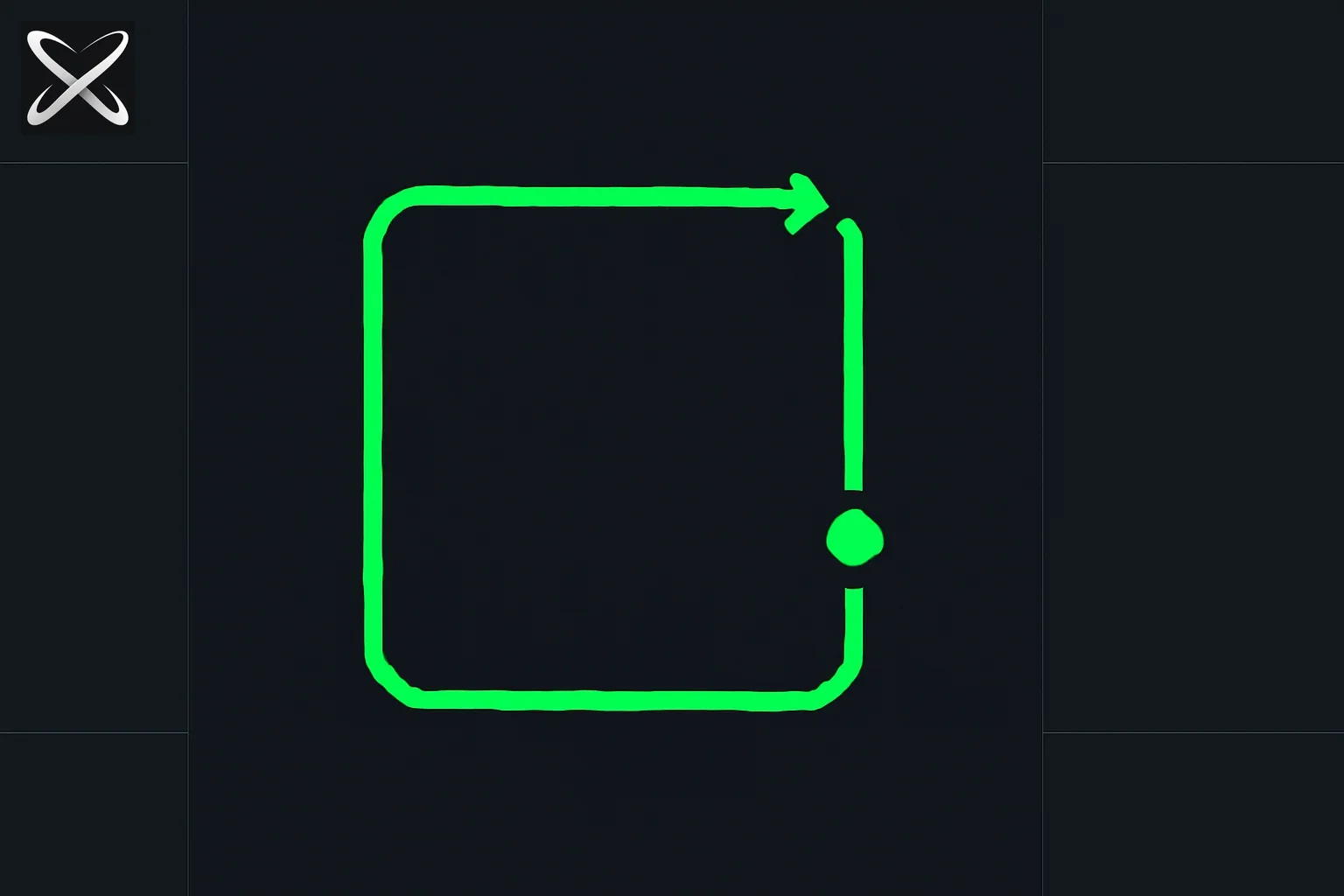 First AI agent loop diagram showing a dot traveling around a four-cornered closed loop path