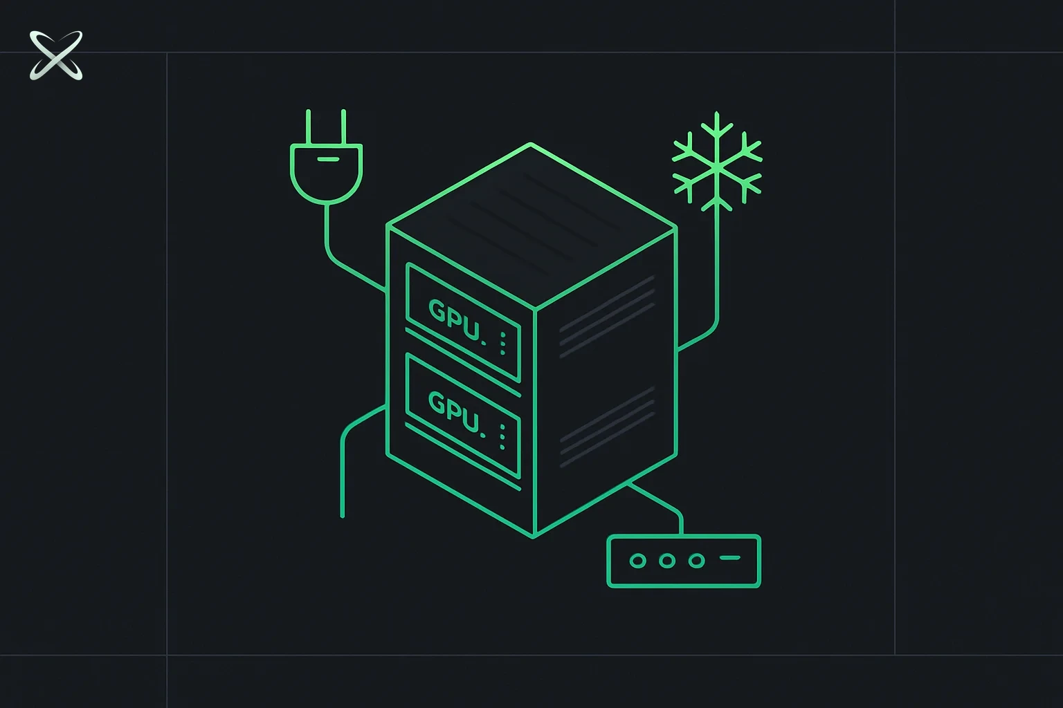 Diagram of a small data center build path: define workload, choose colocation, size power and cooling, deploy GPU servers