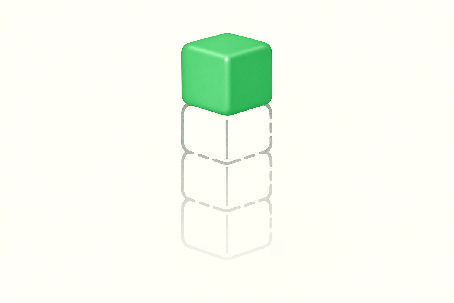 AI deskilling in programming: a stack of blocks with a glowing green cube on top and fading, hollow foundation blocks beneath
